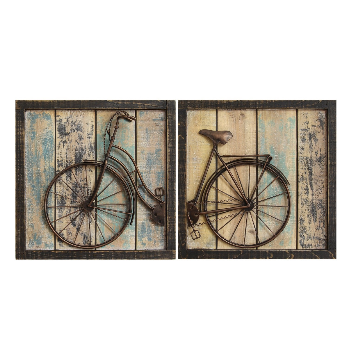 Home Roots 321062 Rustic Bicycle Wall Decor, Multicolor - Set Of 2