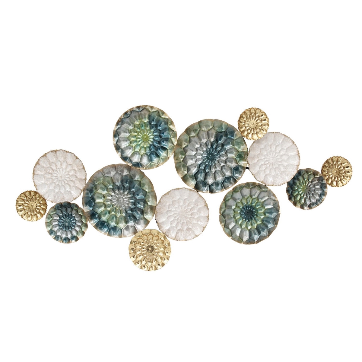 Home Roots 321107 Metal Wall Decor Textured Plates Of Mixed Green, Ivory & Touches Of Gold