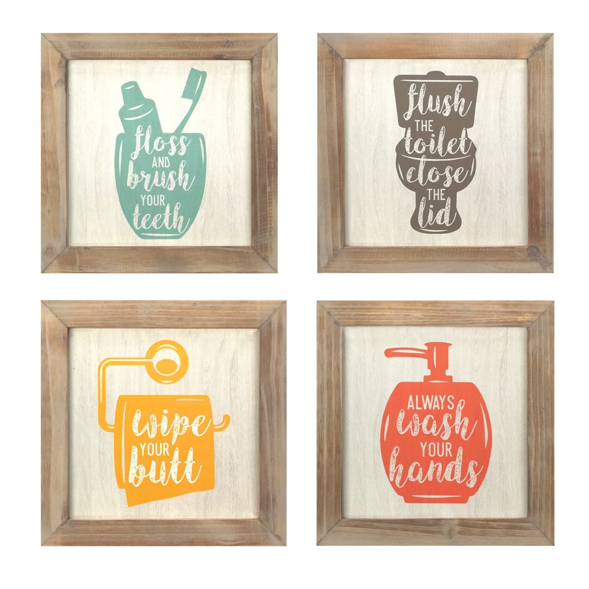 Home Roots 321157 Floss Flush Wipe Wash Wall Art, Multicolor - Set Of 4