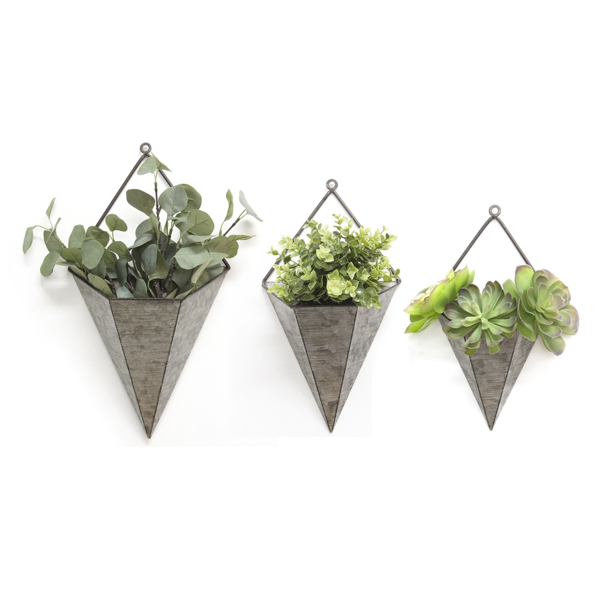 Home Roots 321168 Triangular Galvanized Wall Planters - 3 Piece