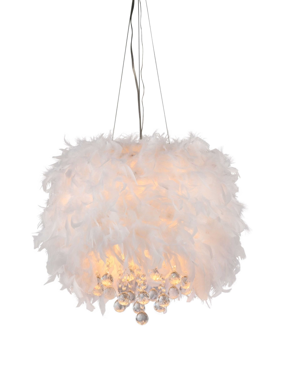 Warehouse of Tiffany 293123 Iglesias Fluffy White Feathers & Crystal 3-Light Pendant Chrome Warehouse of Tiffany 293123 Iglesias Fluffy White Feathers & Crystal 3-Light Pendant Chrome