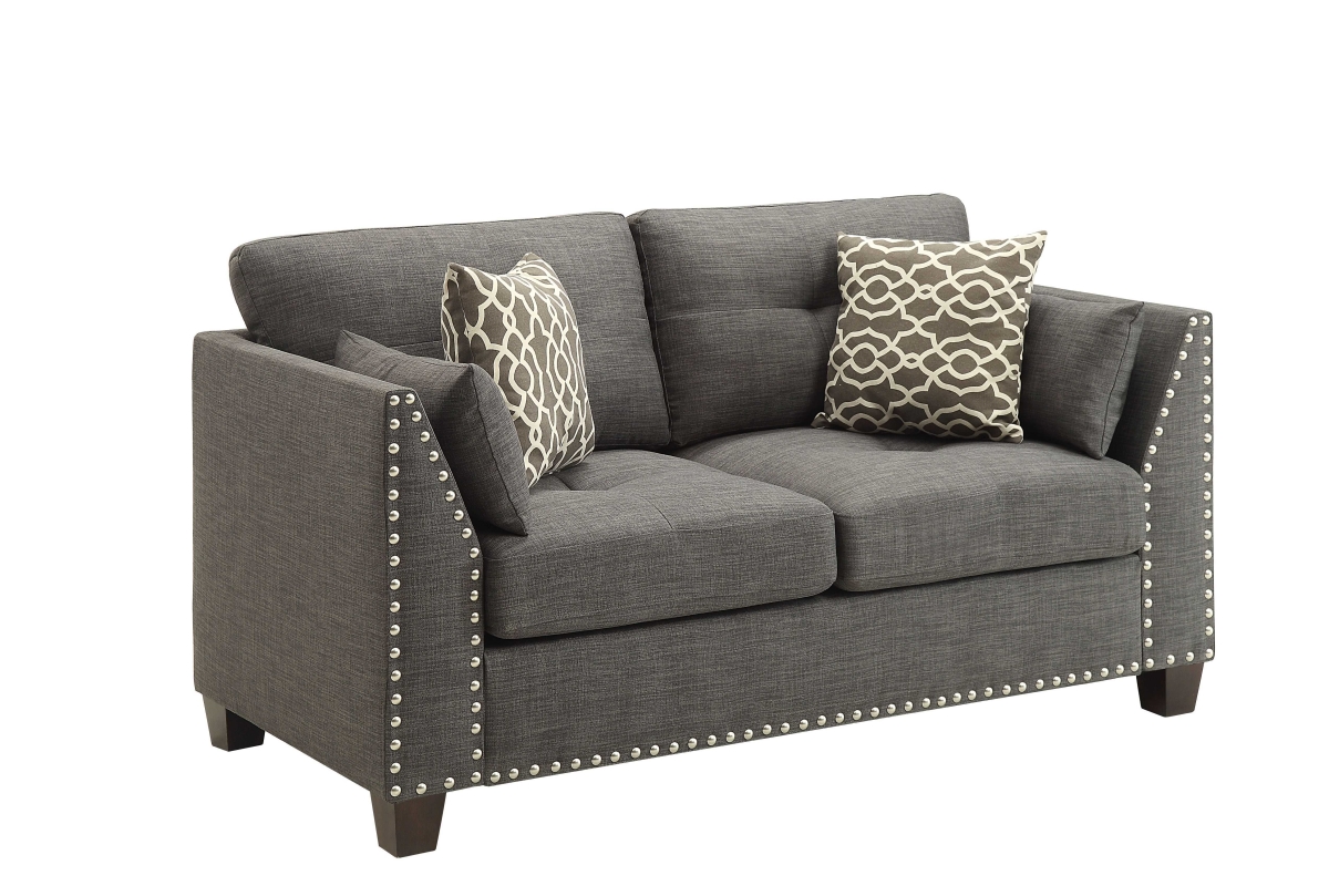 Home Roots 318812 Loveseat In Light Charcoal Linen