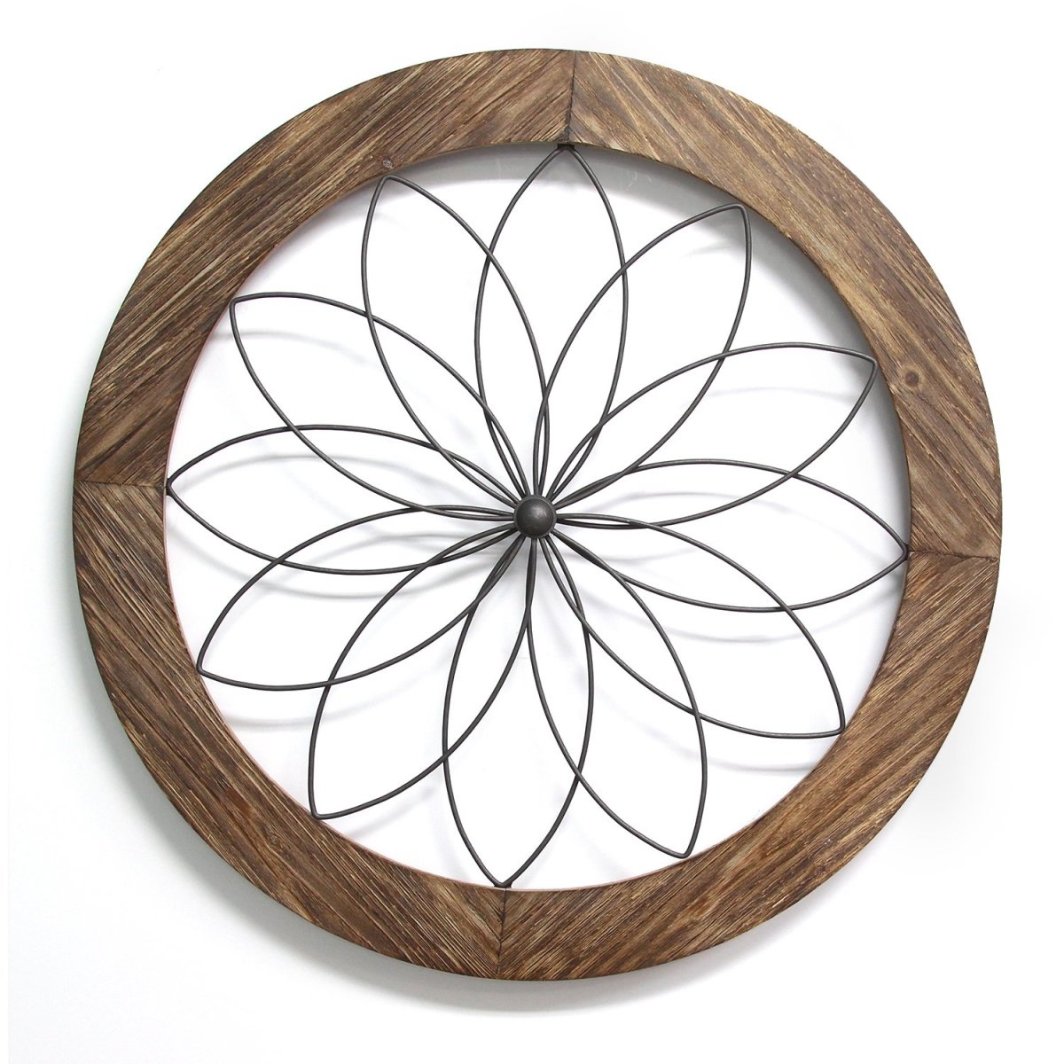 Home Roots 321244 Round Wood & Metal Medallion Wall Decor, Natural Wood & Black