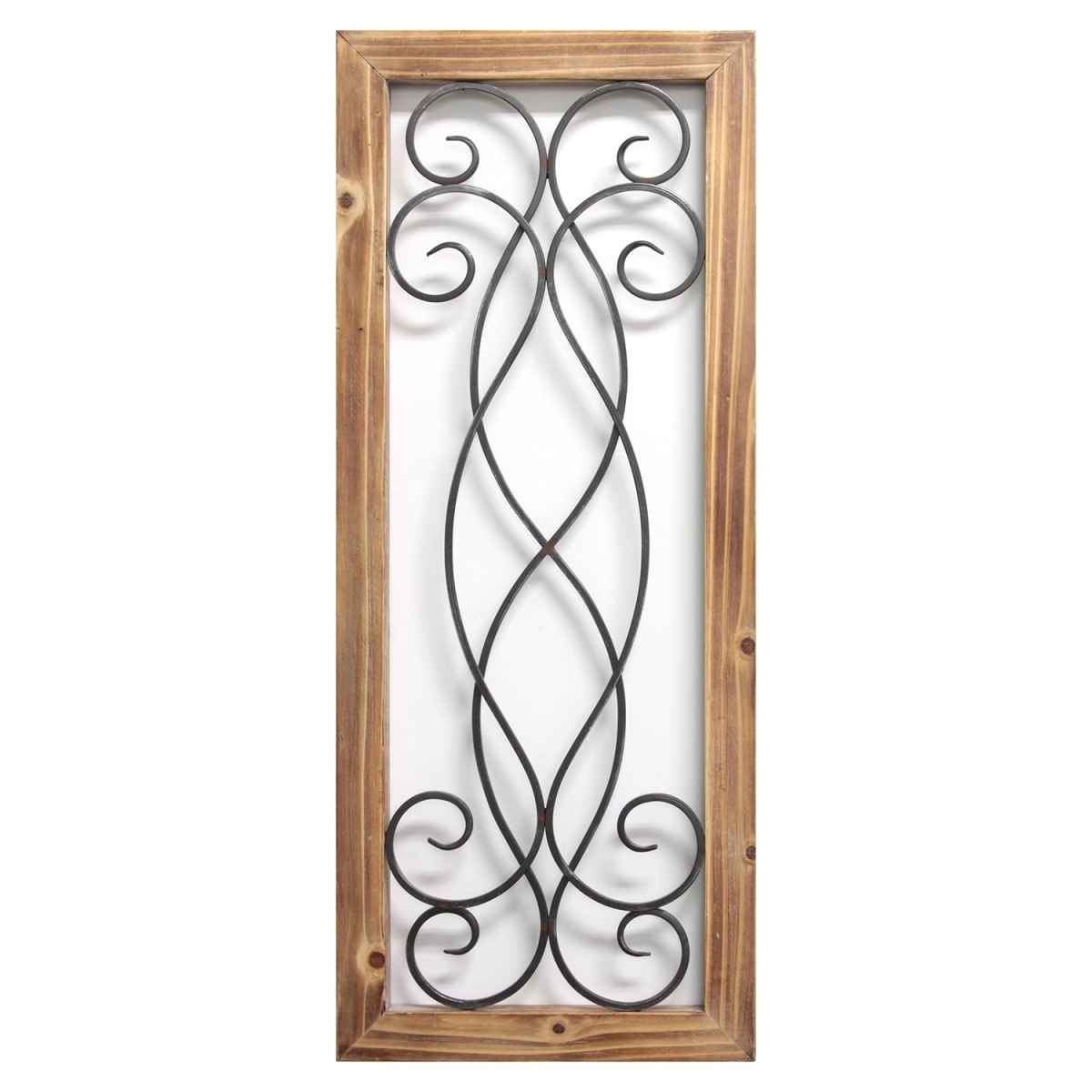 Home Roots 321247 Scroll Panel Wall Decor, Natural Wood & Pewter