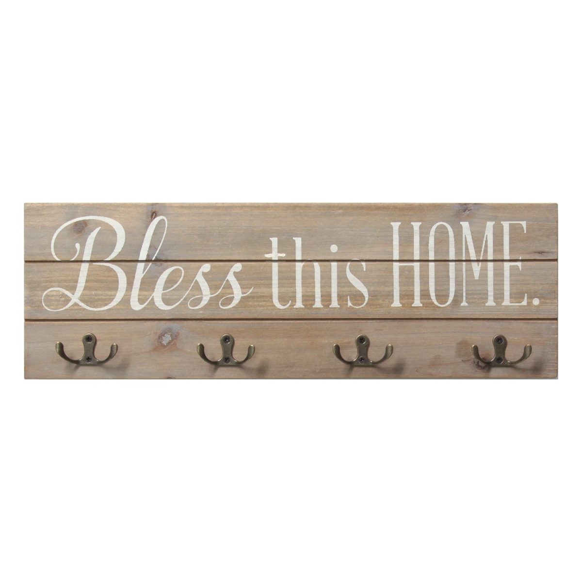 Home Roots 321252 Bless This Home Wood Hooks, White, Natural Wood & Bronze