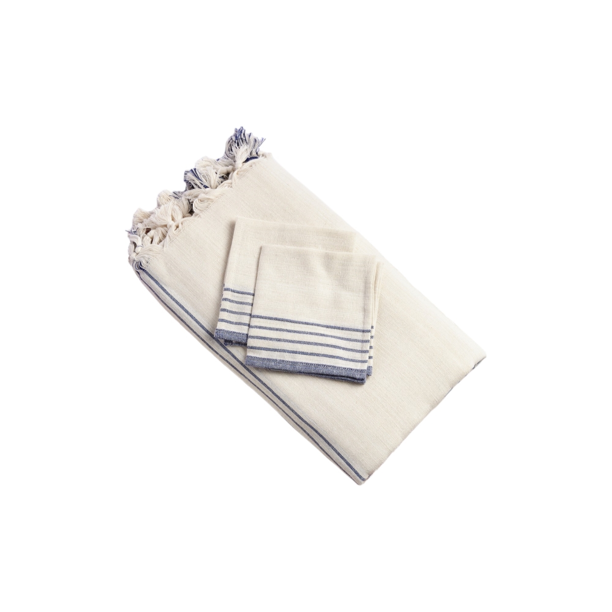 Picture of HomeRoots 518962 71 x 95 in. Cream & Blue Striped Cotton Tablecloth & Napkins Set