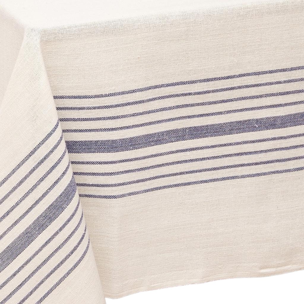 Picture of HomeRoots 518962 71 x 95 in. Cream & Blue Striped Cotton Tablecloth & Napkins Set