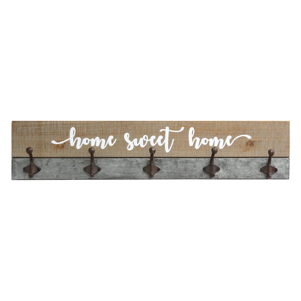 Home Roots 321270 Rustic Home Sweet Home Hooks, Distressed Wood, Metal & White