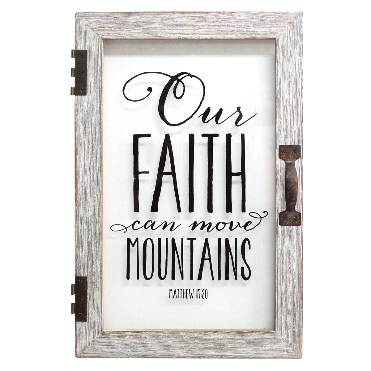Home Roots 321280 Our Faith Can Move Mountains Printed Glass Decor, Distressed White & Black
