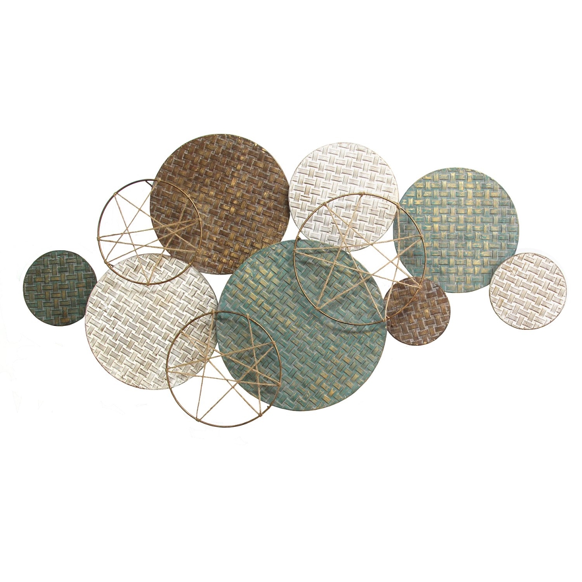 Home Roots 321288 Woven Texture Metal Plates With Jute Accents, Multicolor