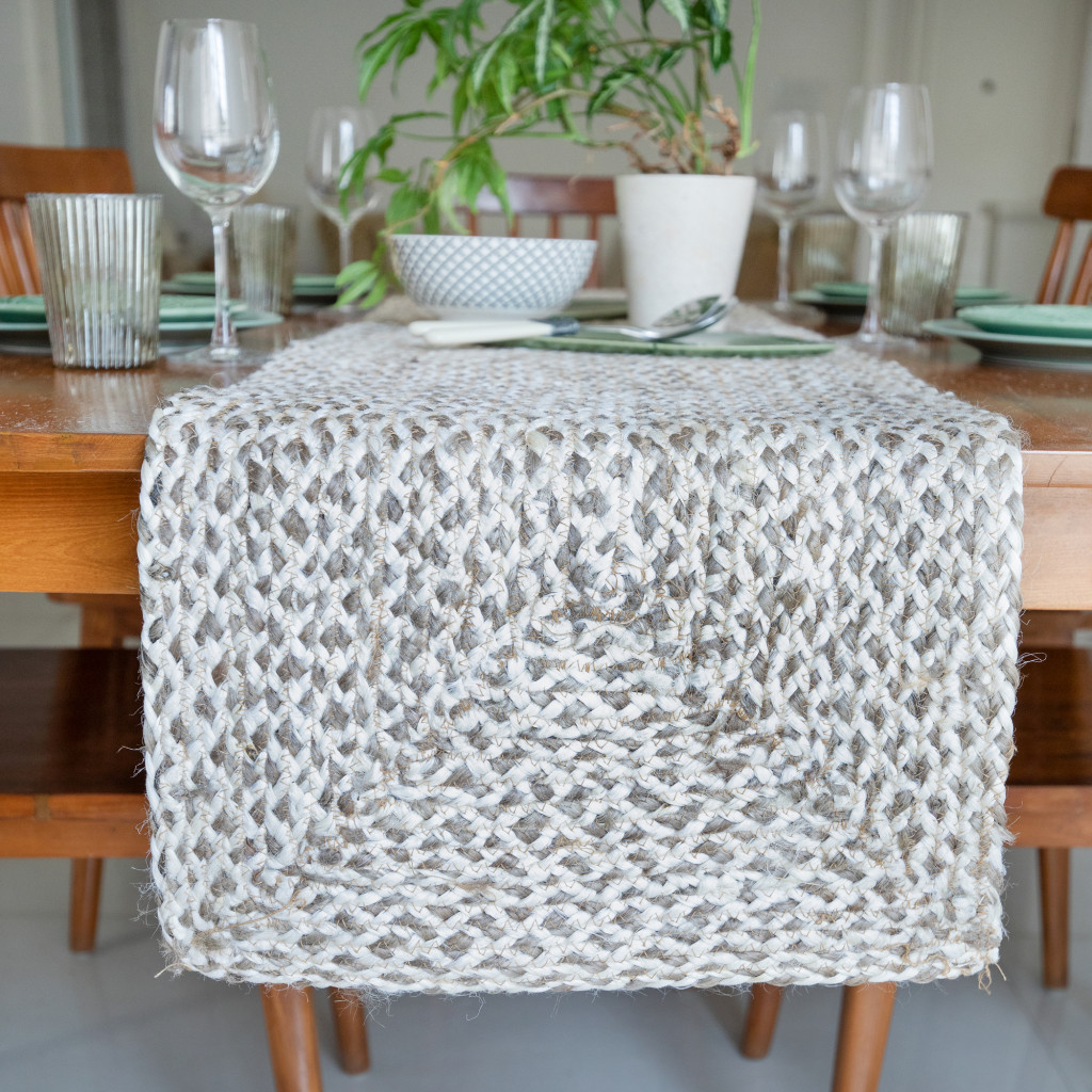 Picture of HomeRoots 534187 80 in. Brown Ivory & Natural Braided Jute Table Runner