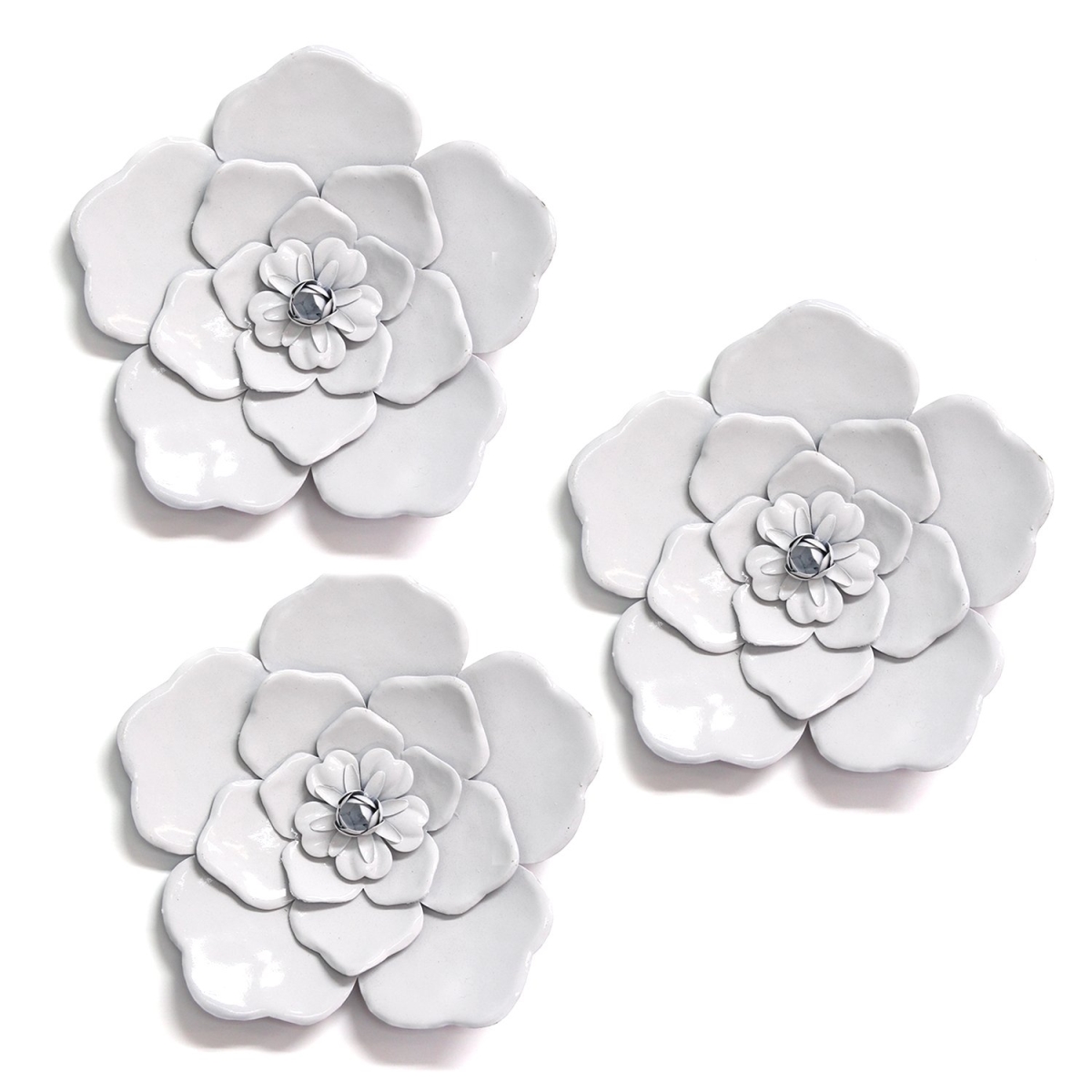 Home Roots 321302 White Metal Wall Flowers - Set Of 3