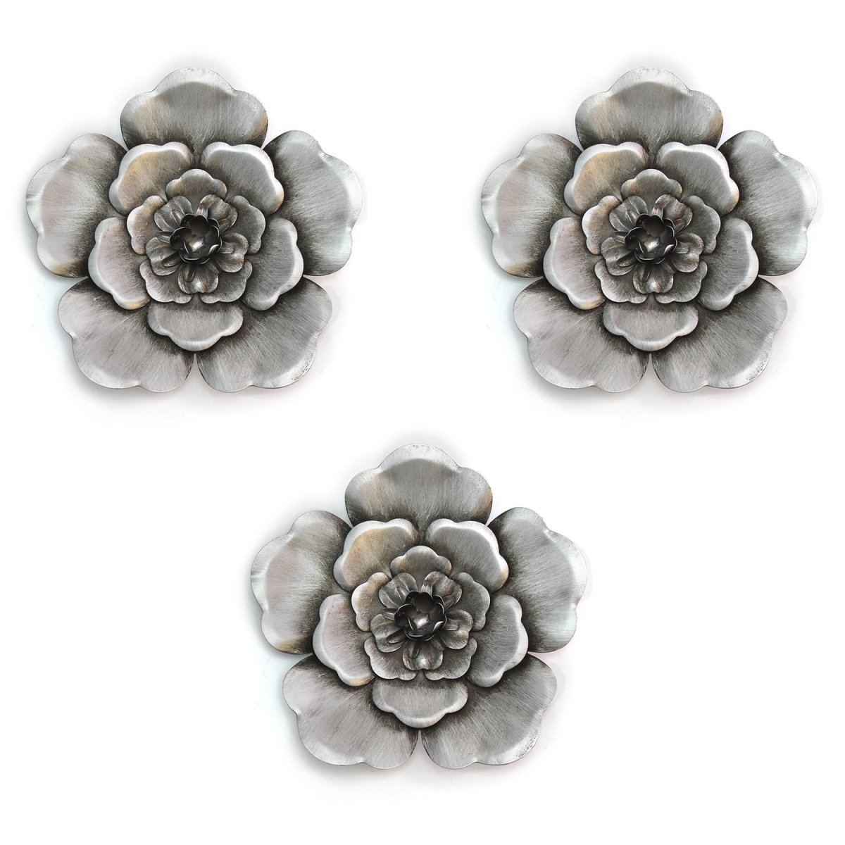 Home Roots 321303 Silver Metal Wall Flowers - Set Of 3
