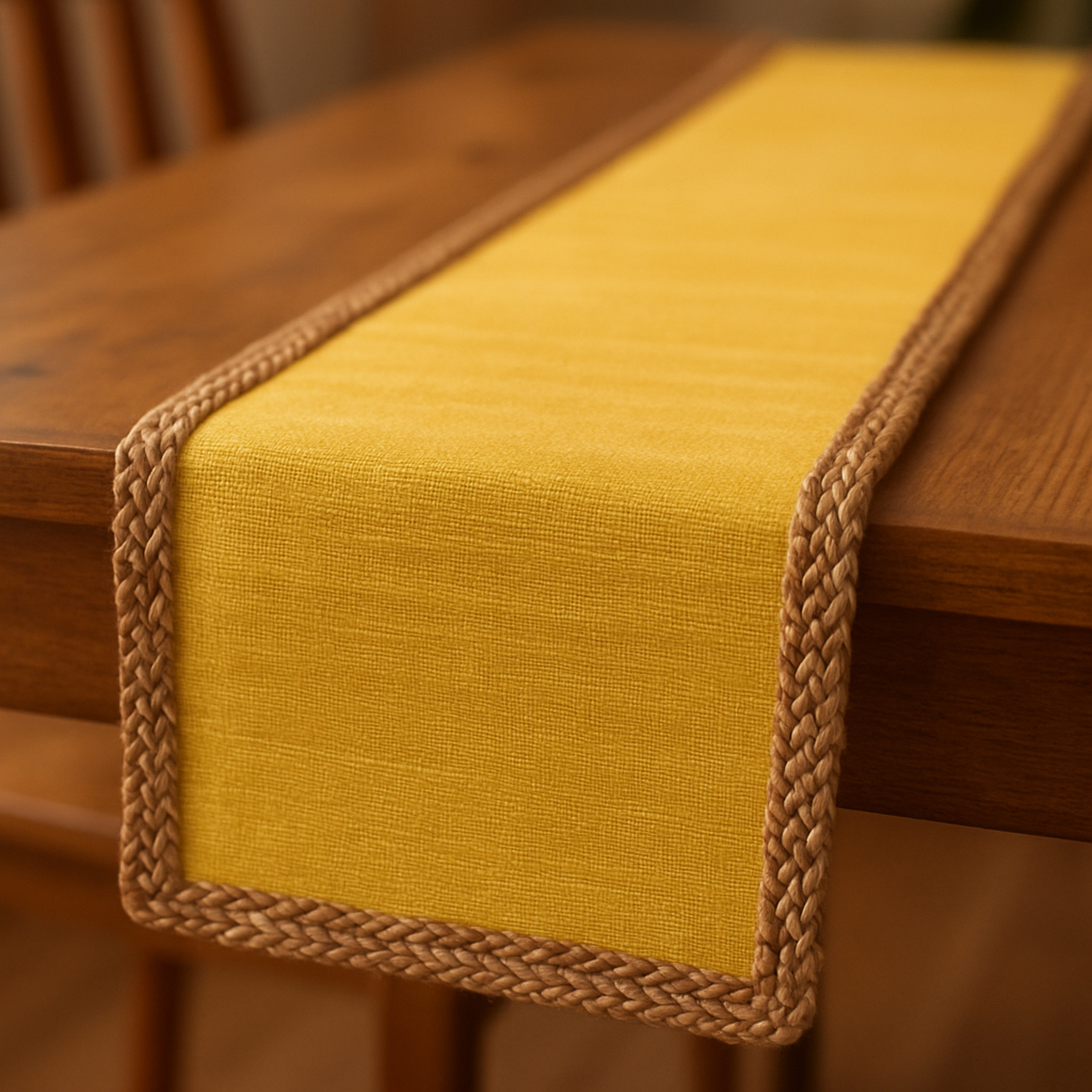 Picture of HomeRoots 517413 72 in. Yellow & Natural Cotton & Jute Table Runner