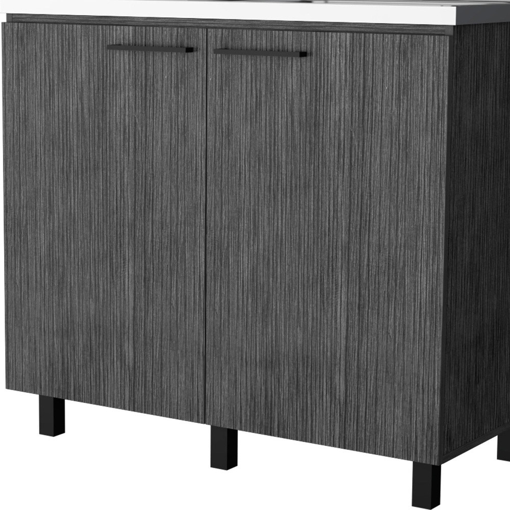 Picture of HomeRoots 553692 35 x 39 in. Gray & Silver Stainless Steel & Wood Utility Cabinet with Sink