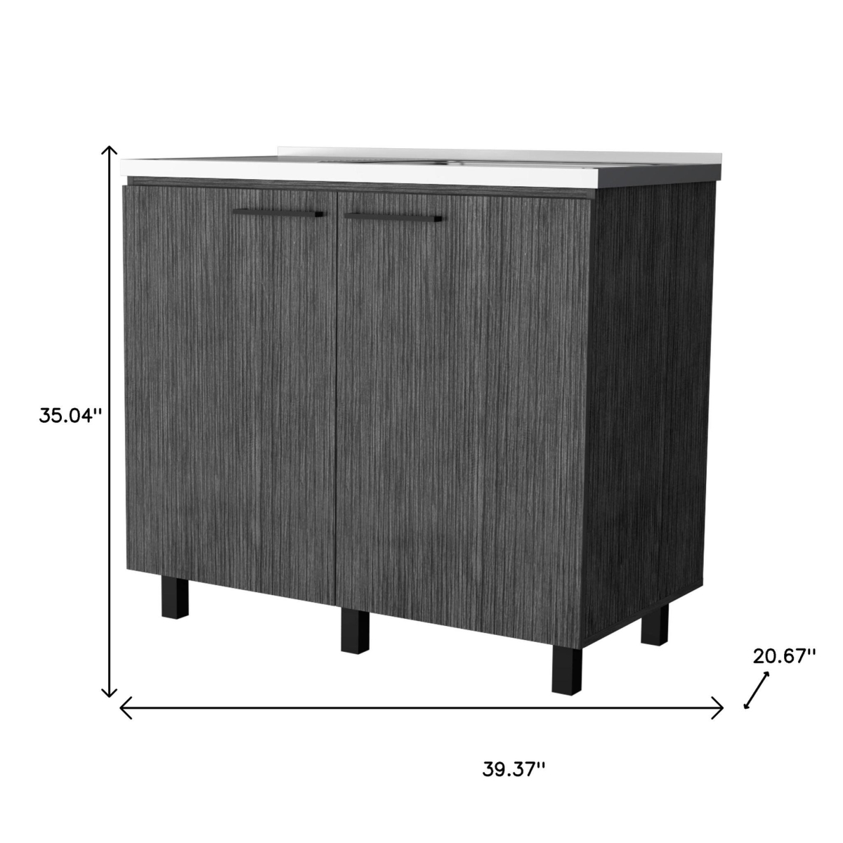 Picture of HomeRoots 553692 35 x 39 in. Gray & Silver Stainless Steel & Wood Utility Cabinet with Sink