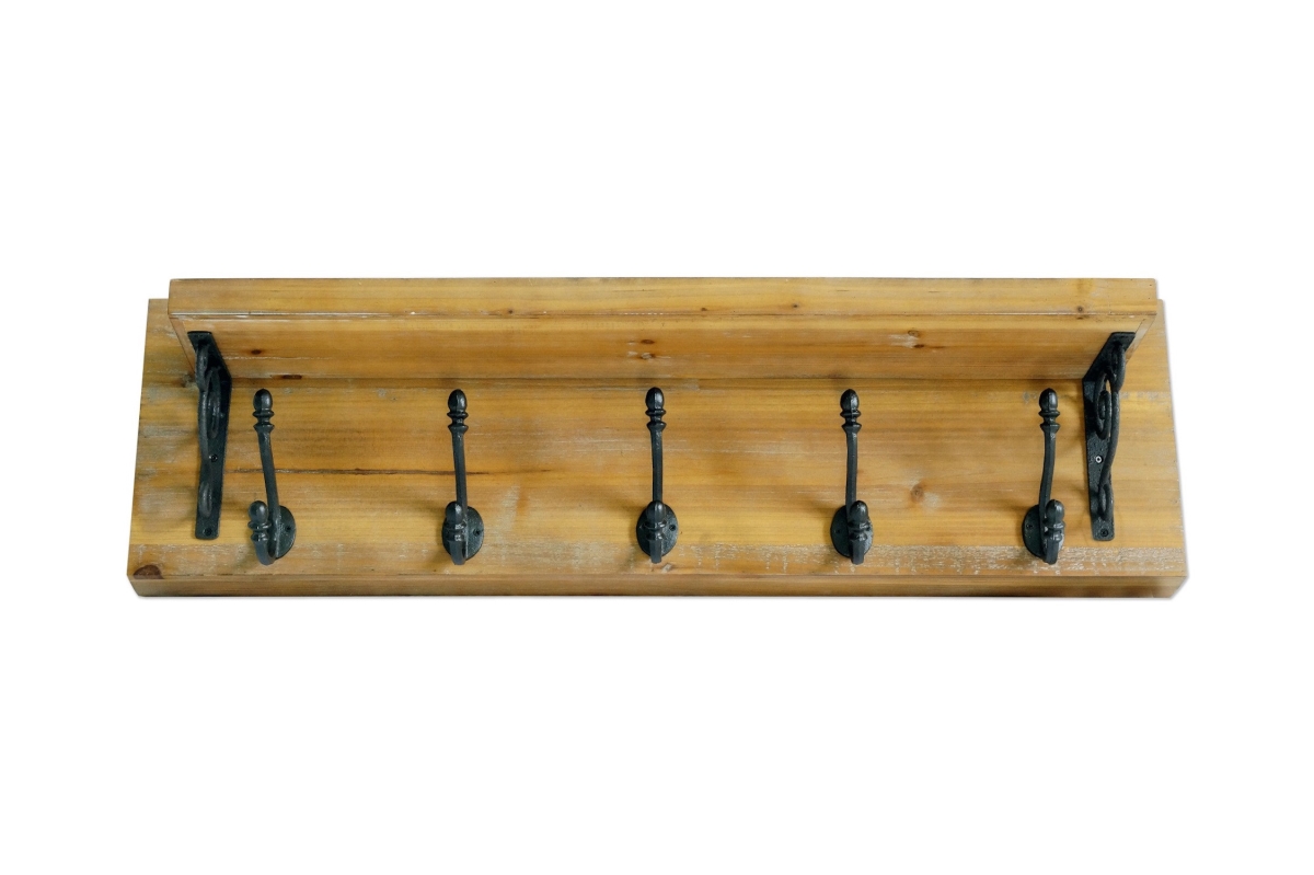 634521 6 in. Black & Brown Metal & Solid Wood Five Hook Wall Mount Coat Rack