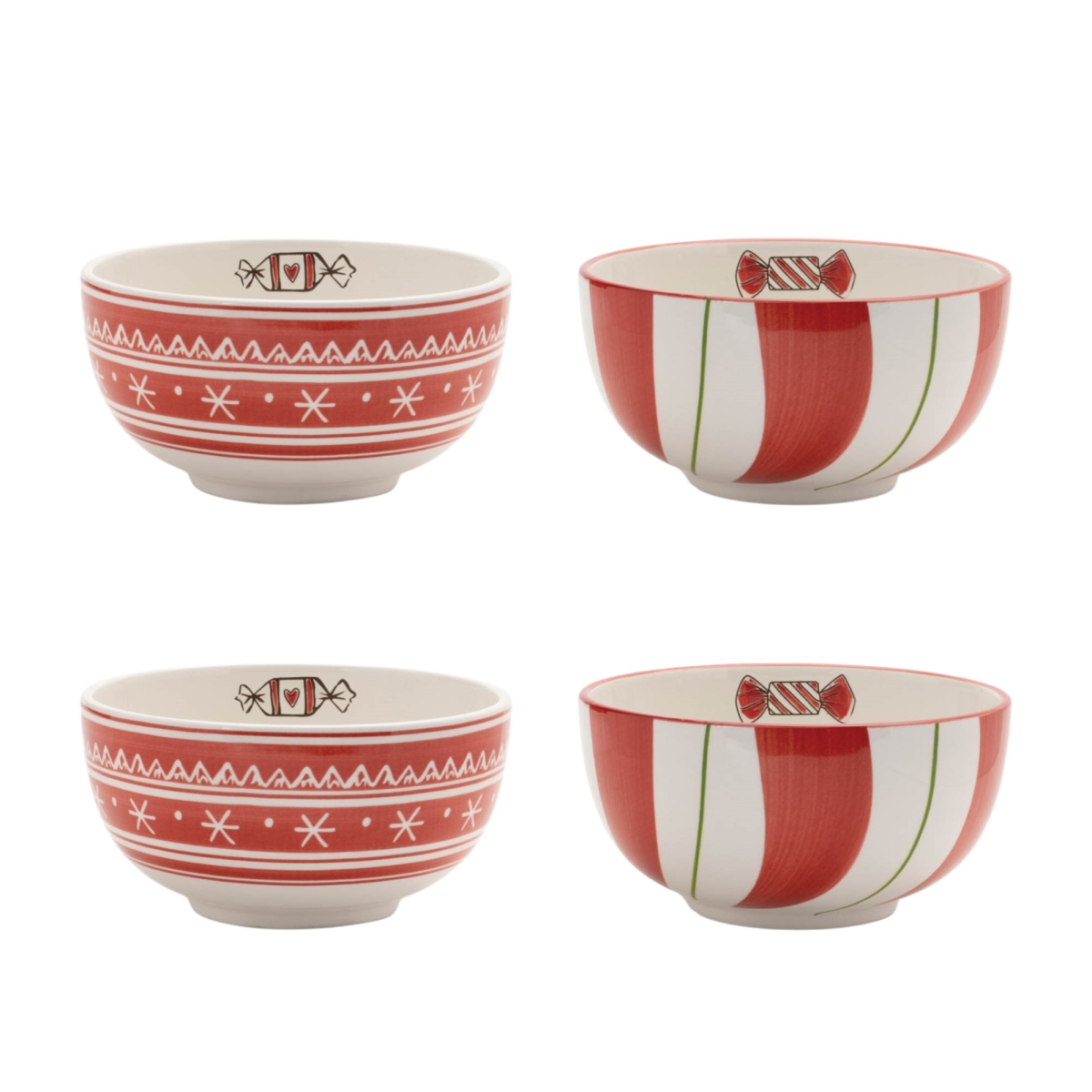 Picture of HomeRoots 638945 6 in. Red & White Ceramic Christmas Round Candy or Nut Bowls - Set of 4