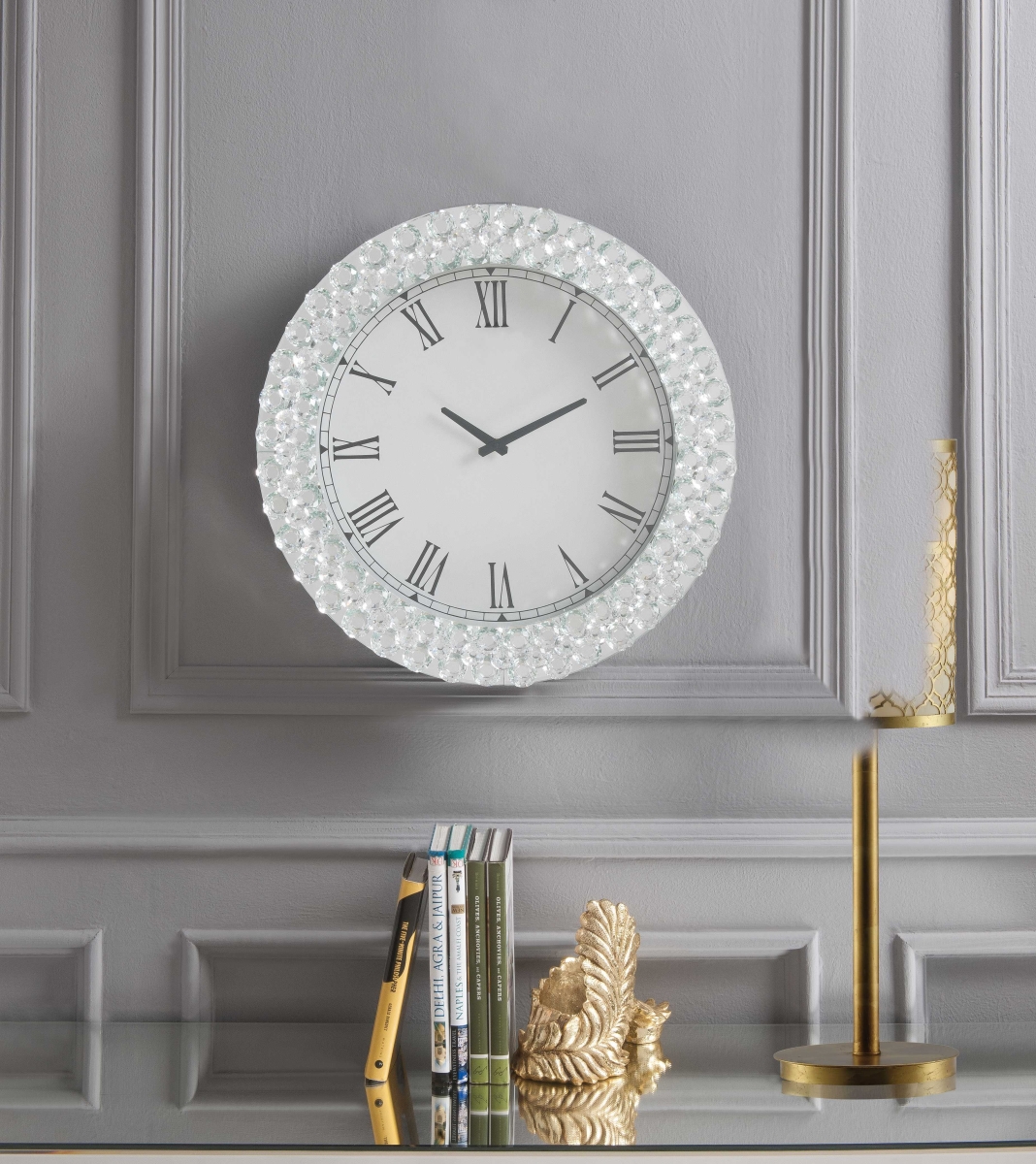 319104 Mirrored & Faux Crystals Wall Clock
