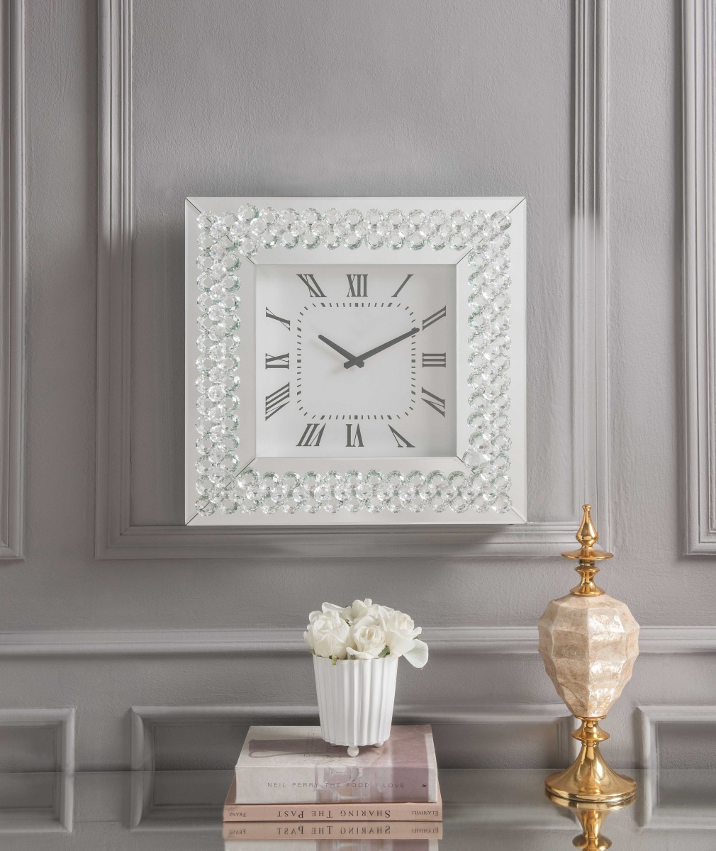 319105 Mirrored & Faux Crystals Wall Clock