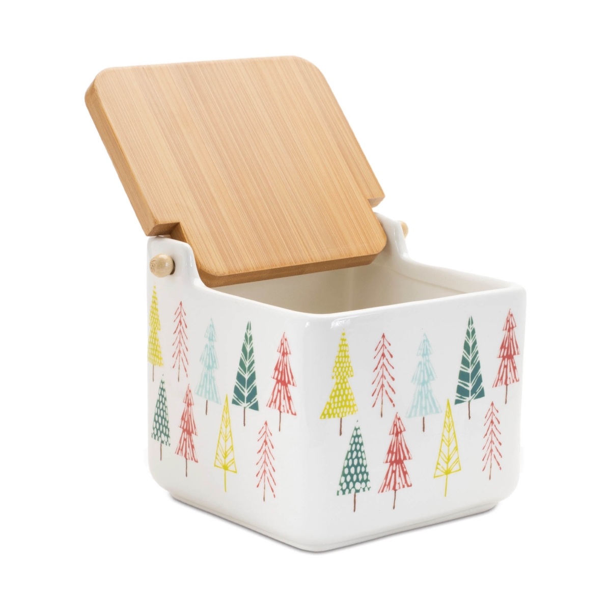 Picture of HomeRoots 638948 White Green & Red Ceramic & Wood Christmas Lidded Canisters - Set of 2
