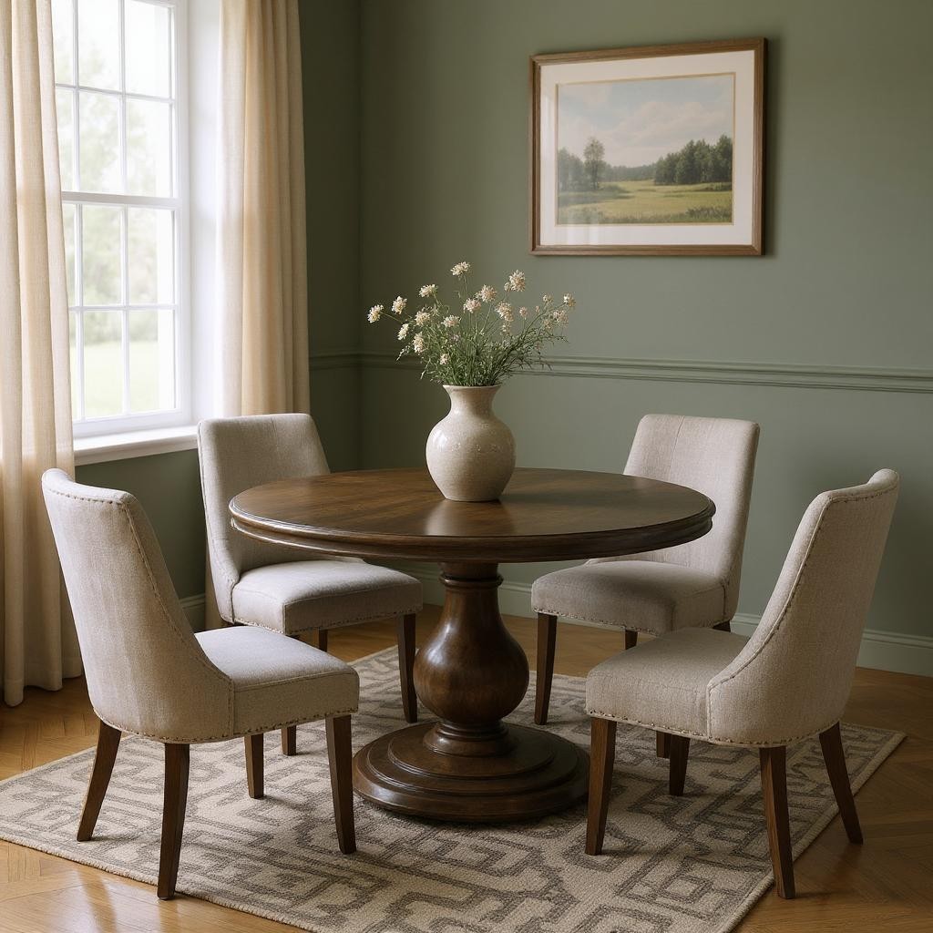 565240 60 in. Brown Solid Wood Pedestal Base Round Top Dining Table