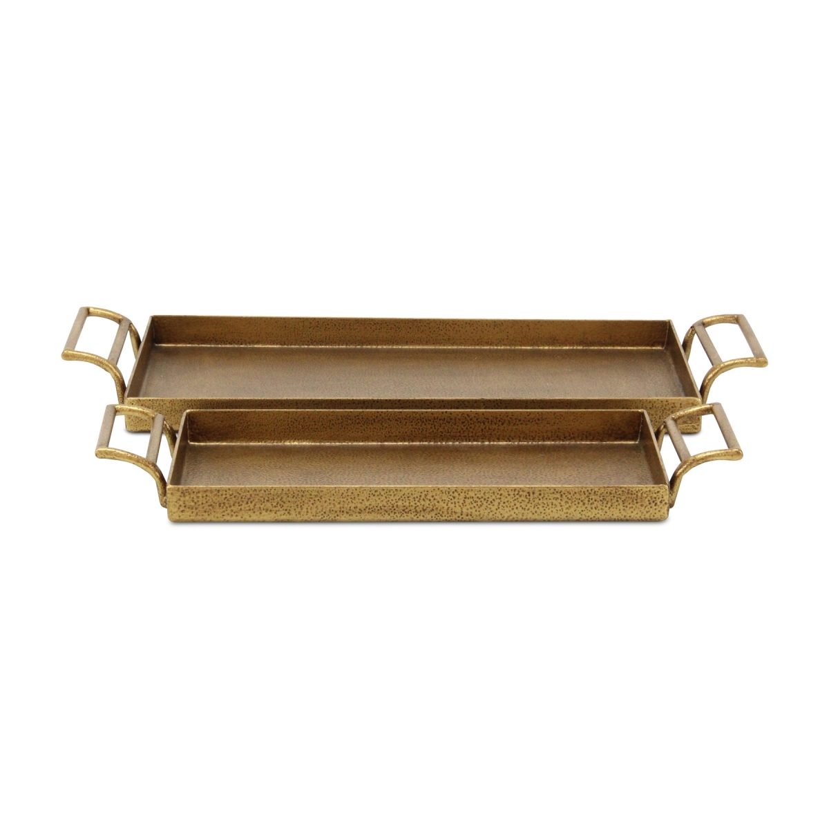 Picture of HomeRoots 625656 1.375 x 17.75 x 8.125 in. Gold Cast Iron Handmade Rectangular Vanity Trays with Handles - Set of 2