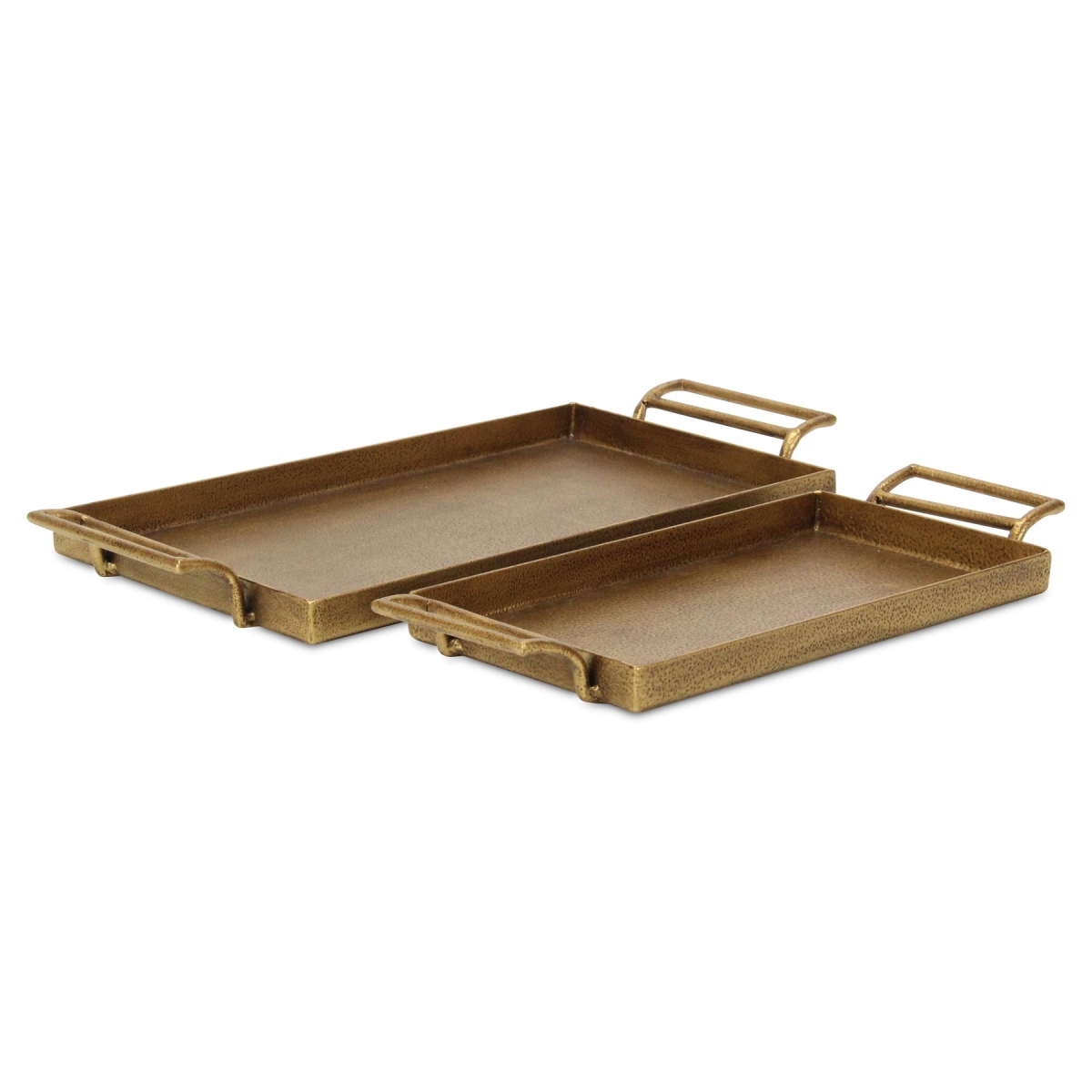 Picture of HomeRoots 625656 1.375 x 17.75 x 8.125 in. Gold Cast Iron Handmade Rectangular Vanity Trays with Handles - Set of 2