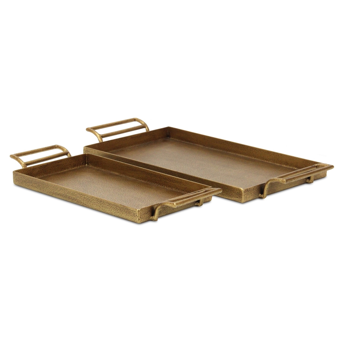Picture of HomeRoots 625656 1.375 x 17.75 x 8.125 in. Gold Cast Iron Handmade Rectangular Vanity Trays with Handles - Set of 2
