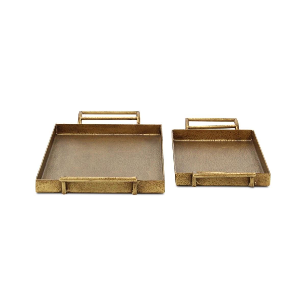 Picture of HomeRoots 625656 1.375 x 17.75 x 8.125 in. Gold Cast Iron Handmade Rectangular Vanity Trays with Handles - Set of 2