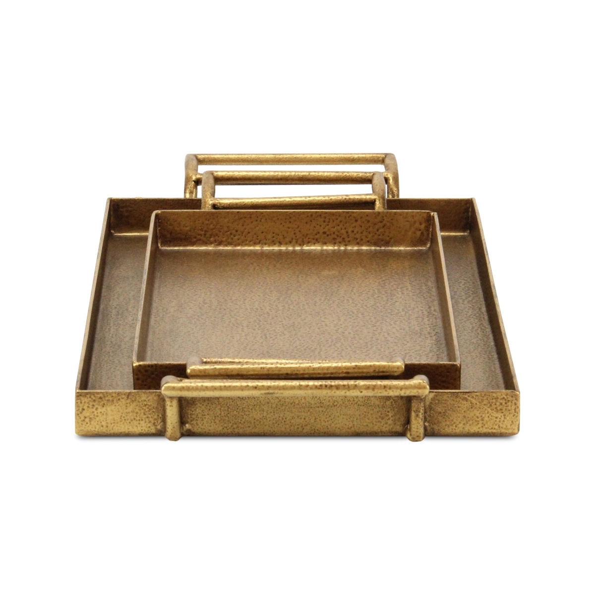 Picture of HomeRoots 625656 1.375 x 17.75 x 8.125 in. Gold Cast Iron Handmade Rectangular Vanity Trays with Handles - Set of 2