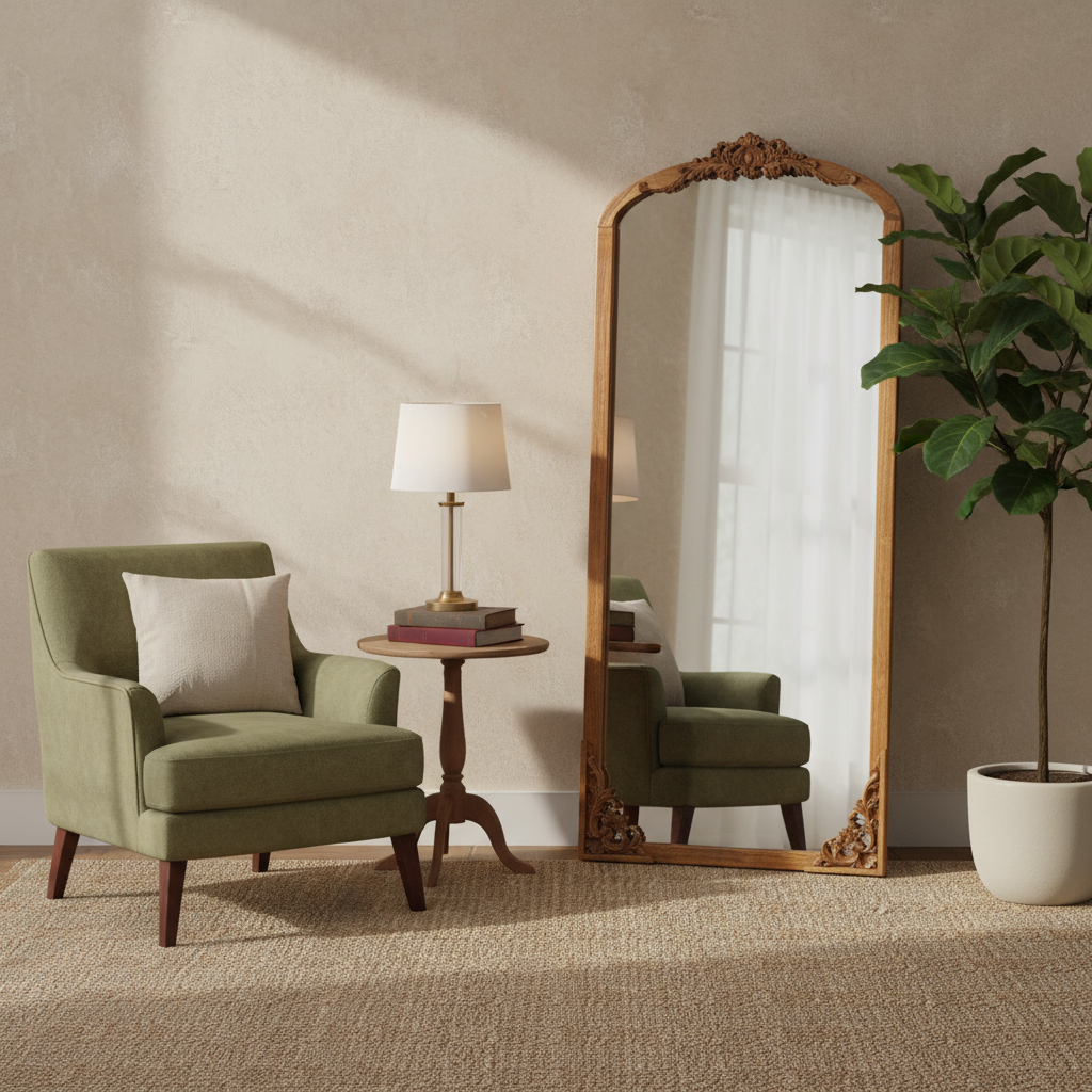 565134 69 in. Brown Solid Wood Framed Full Length Mirror