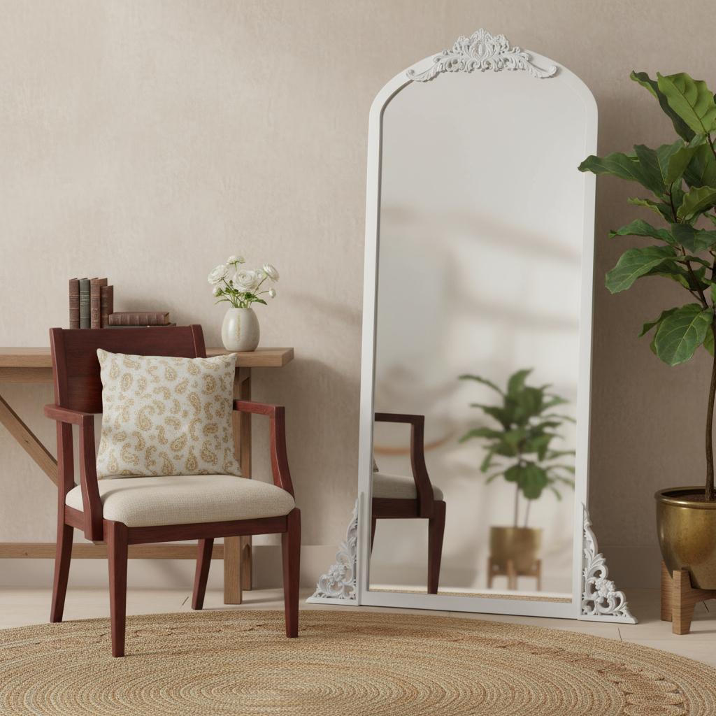 565119 67 in. White Solid Wood Framed Full Length Mirror