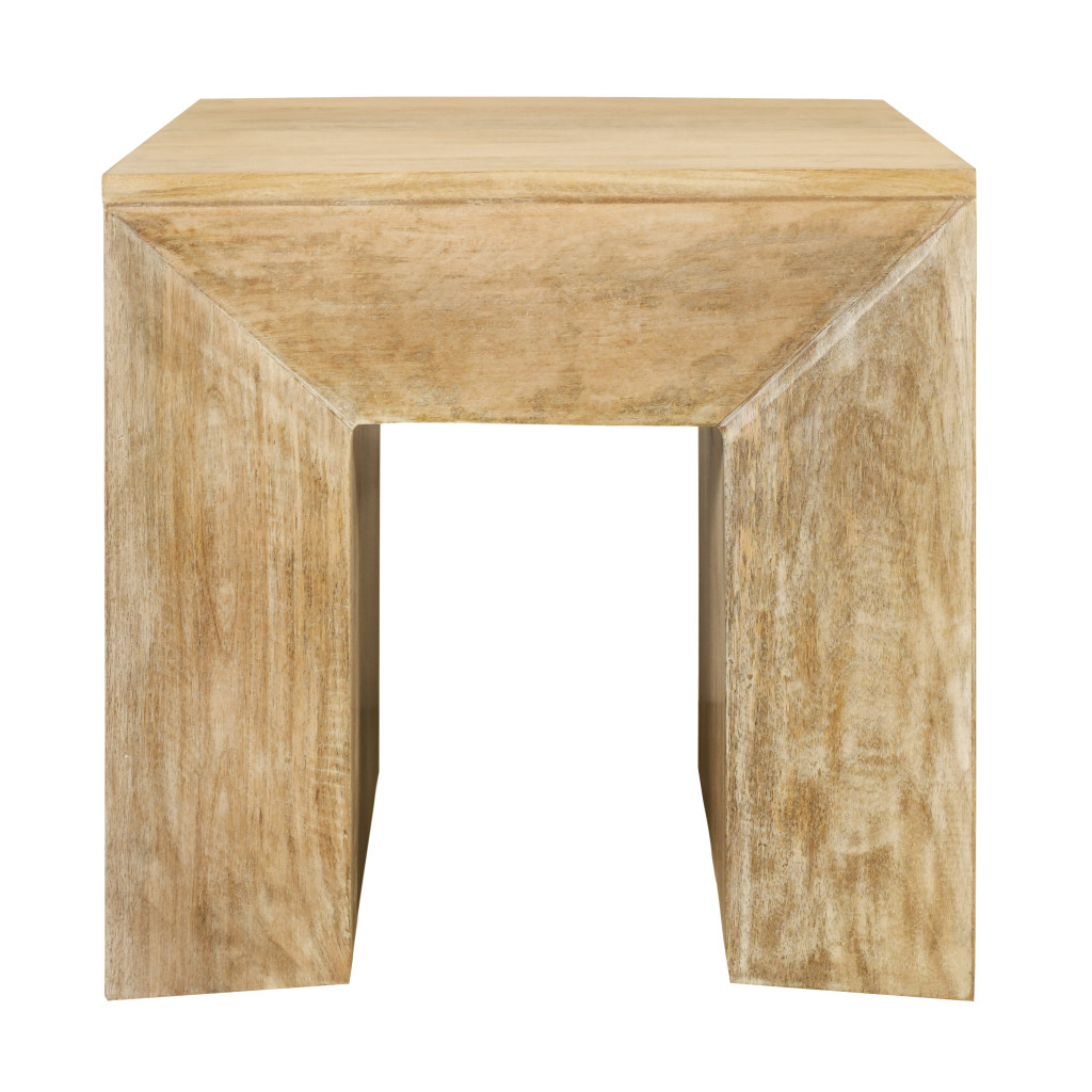 611862 20 x 20 x 20 in. Natural Distressed Solid Wood Square Sled End Table