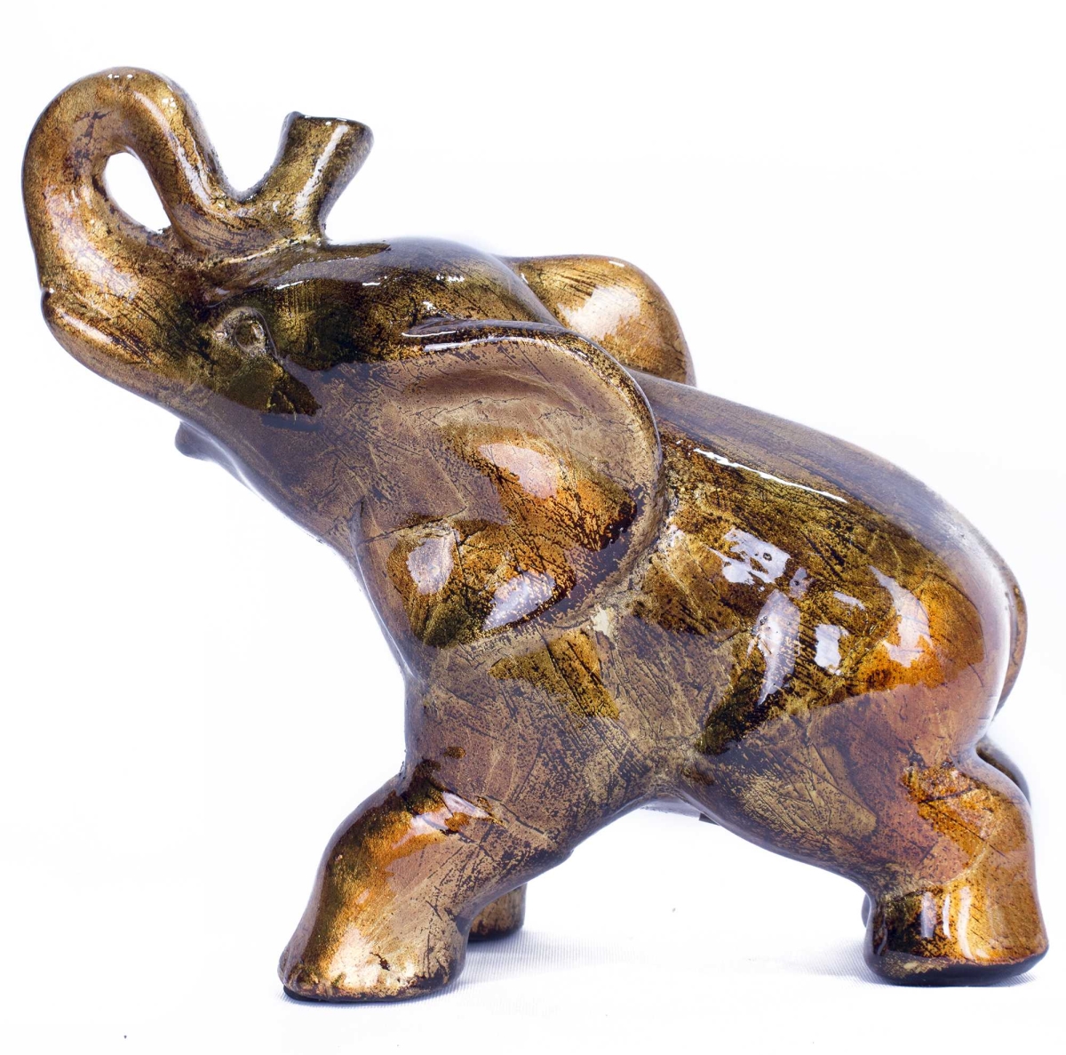 319652 8 In. Decorative Ceramic Elephant - Copper, Brown & Orange