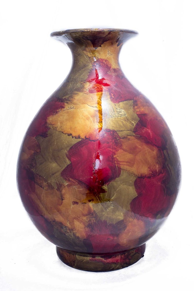 319662 19 In. Foiled & Lacquered Ceramic Vase - Copper, Red & Gold