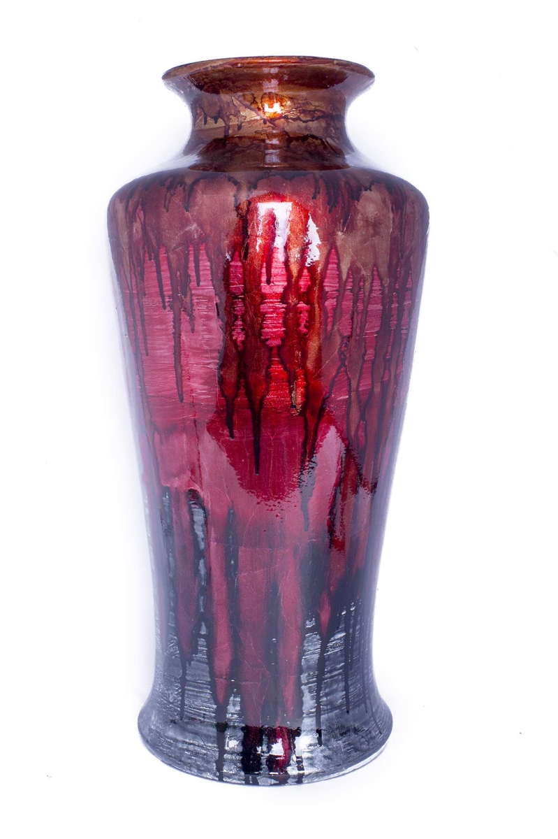 319663 24 In. Foiled & Lacquered Ceramic Floor Vase - Red & Gray