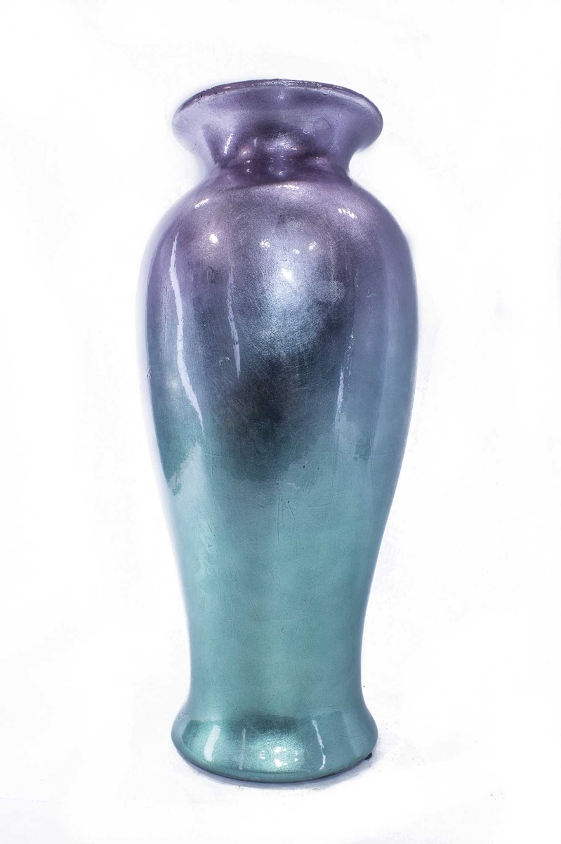 319666 21 In. Lacquered Ombre Ceramic Vase - Purple & Aqua