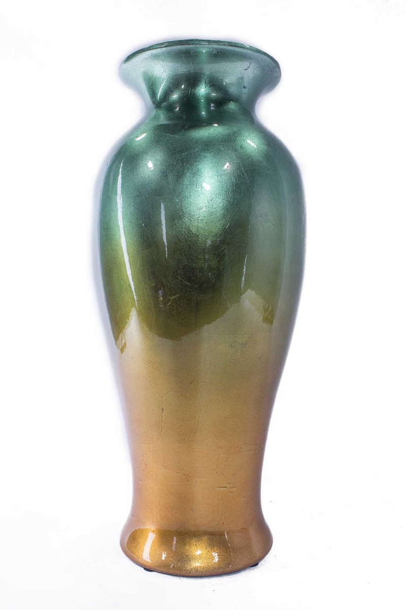 319667 21 In. Lacquered Ombre Ceramic Vase - Turquoise & Gold