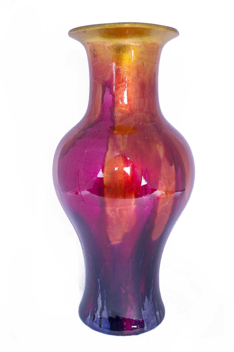 319693 18 In. Foiled & Lacquered Ceramic Vase - Yellow, Orange, Pink & Purple
