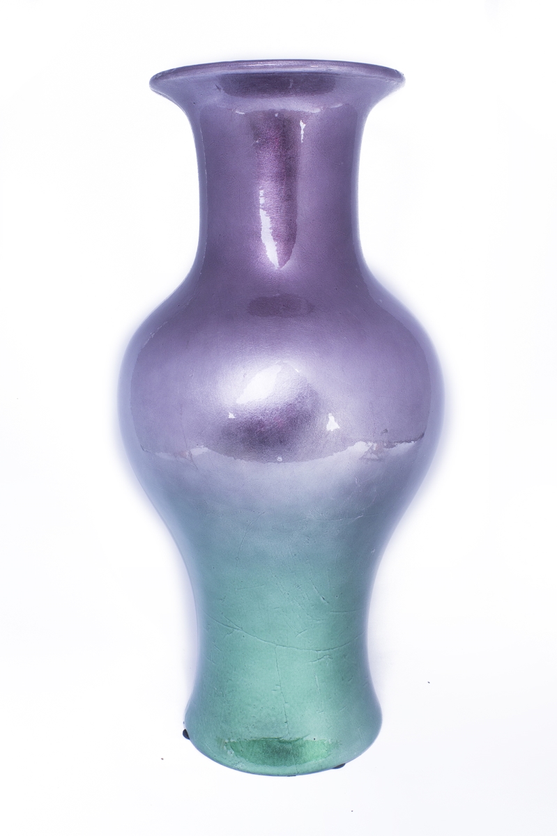 319695 18 In. Ombre Lacquered Ceramic Vase - Purple & Aqua