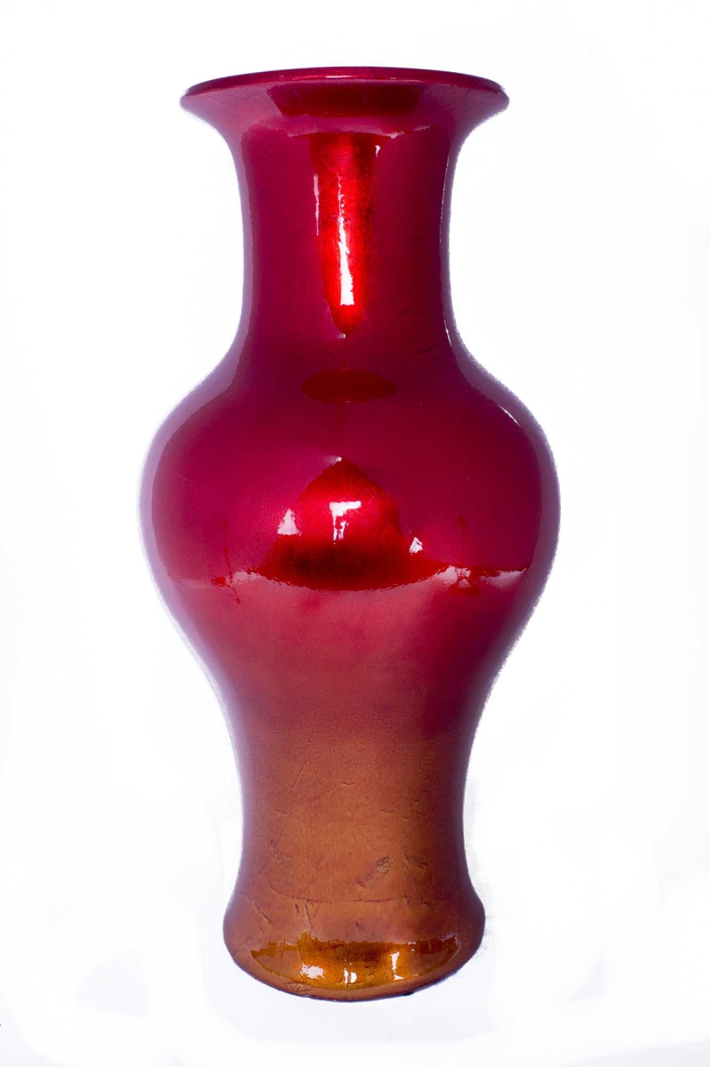 319696 18 In. Ombre Lacquered Ceramic Vase - Red & Orange