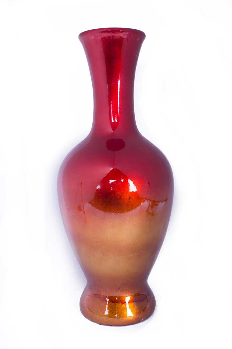 319699 20 In. Ombre Lacquered Ceramic Vase - Red & Orange