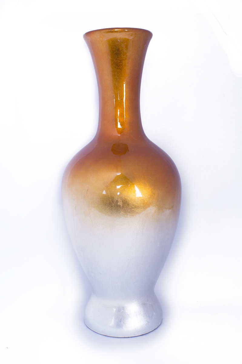 319700 20 In. Ombre Lacquered Ceramic Vase - Orange & White