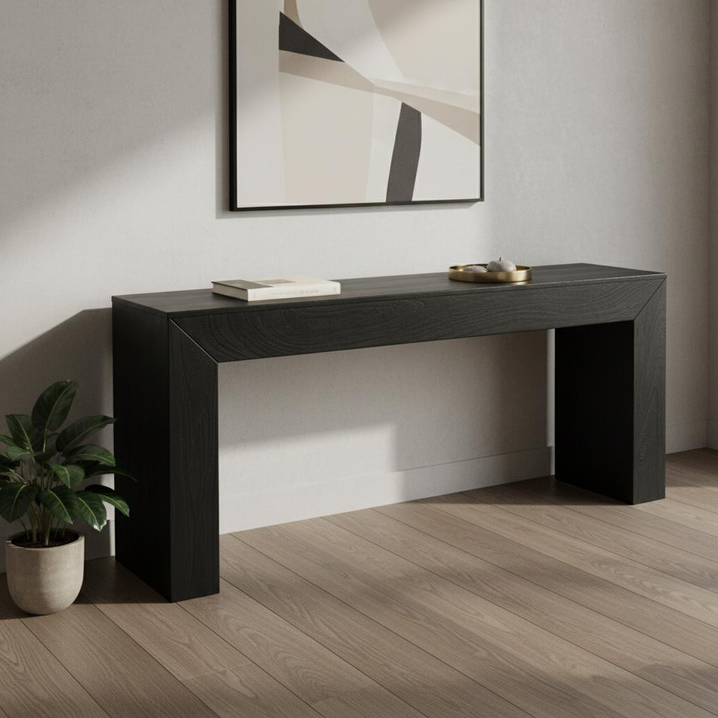 611870 72 in. Solid Wood Distressed Sled Console Table - Charcoal