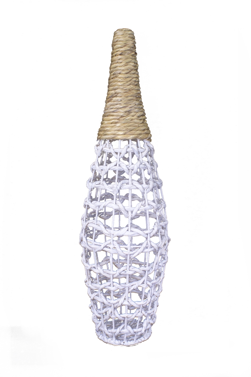 319757 36 In. Woven Floor Vase - White & Natural Water Hyacinth