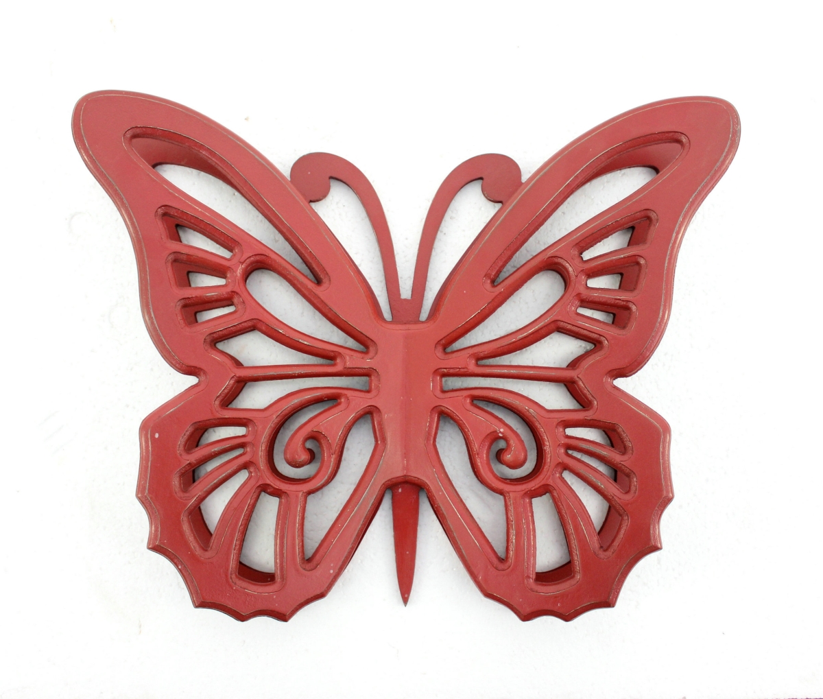 274491 Rustic Butterfly Wooden Wall Decor With Red Finish