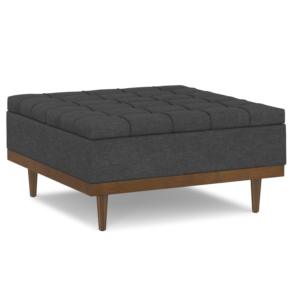 640254 18 x 36 x 36 in. Walnut & Slate Gray Upholstery Storage Ottoman