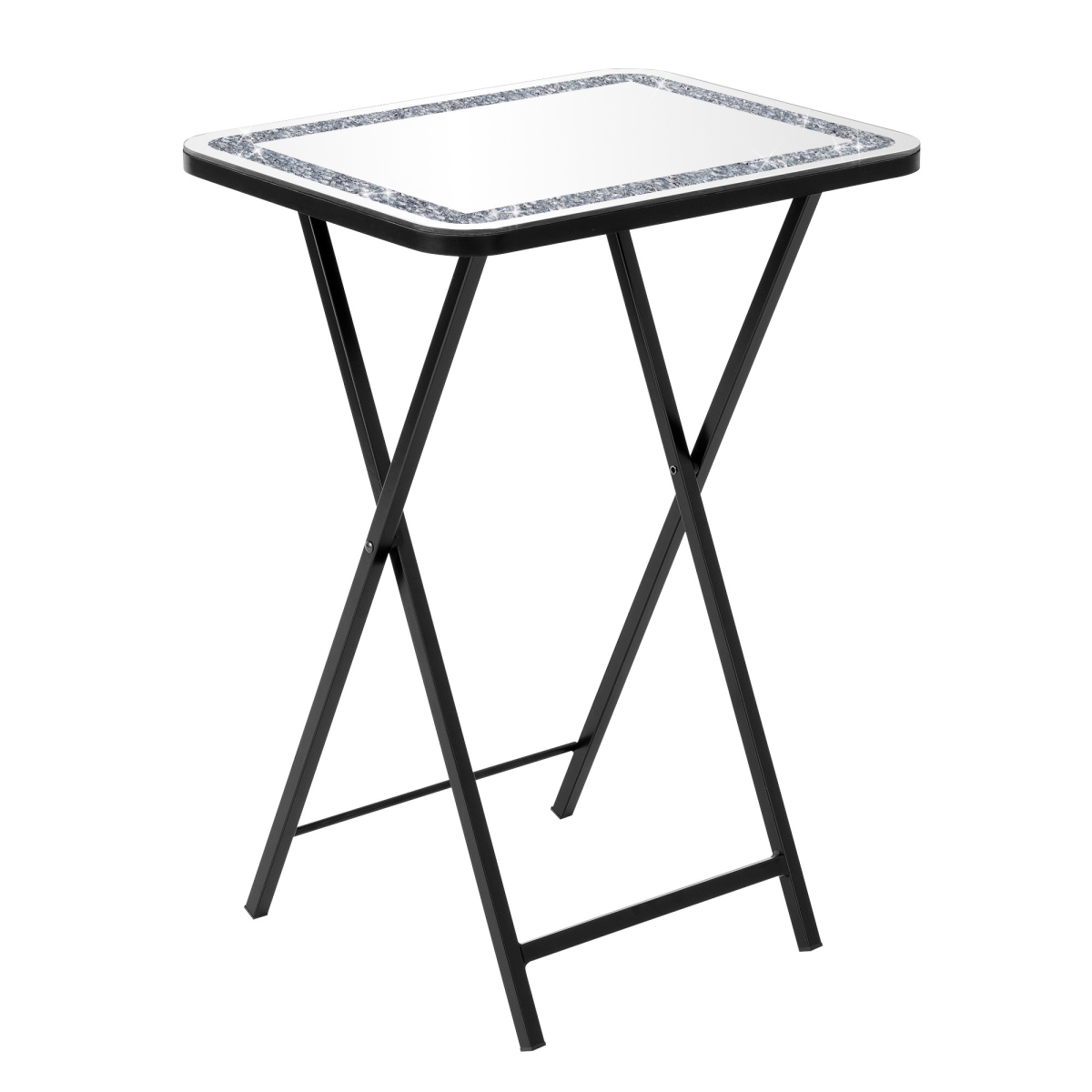 Picture of HomeRoots 641951 20 in. Silver & Black Mirrored Glass Faux Crystal & Metal Folding Tray Table