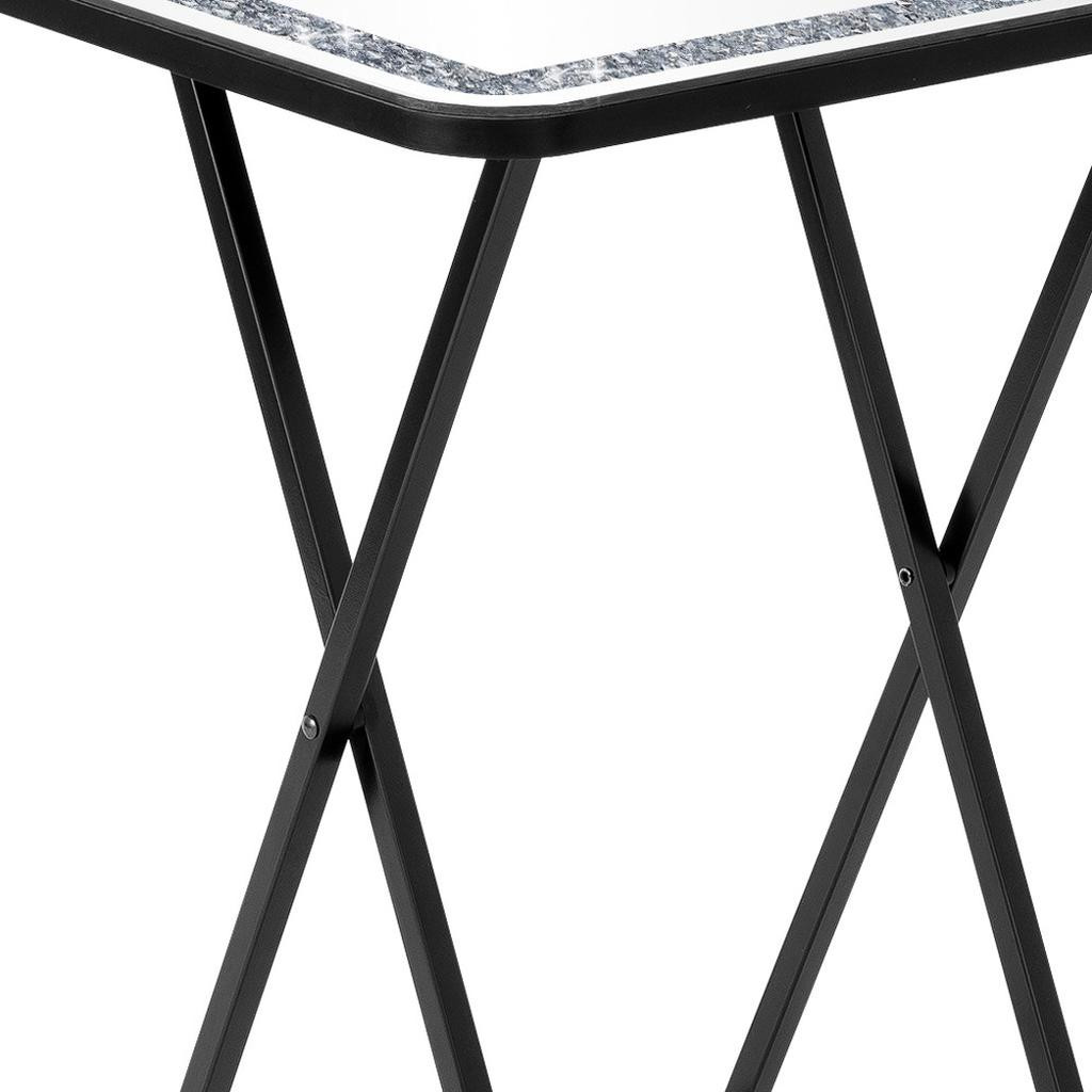 Picture of HomeRoots 641951 20 in. Silver & Black Mirrored Glass Faux Crystal & Metal Folding Tray Table